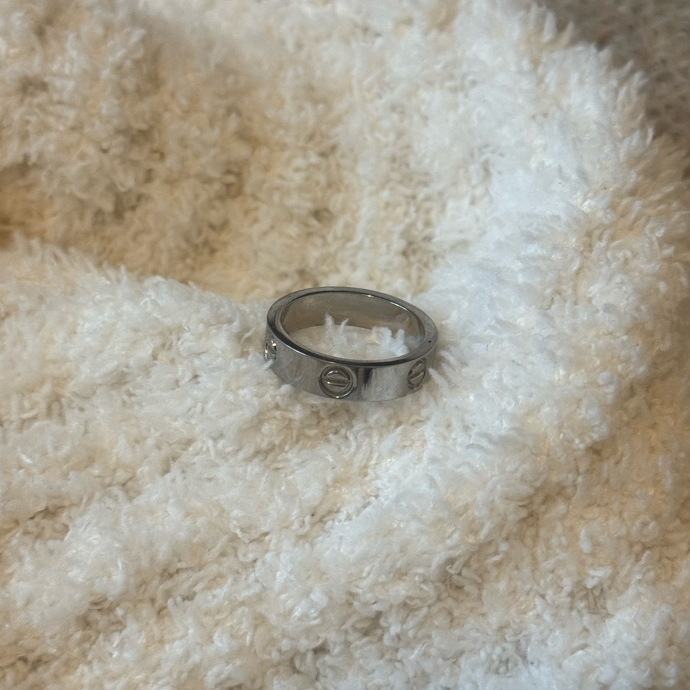 Silver Screw Motif Band Ring - Classic Silver Tone